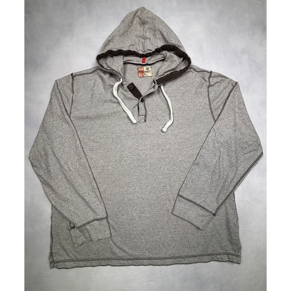 RuffHewn Mens XL Gray Heathered Cotton Henley Hoodie Long Sleeve Pullover Shirt